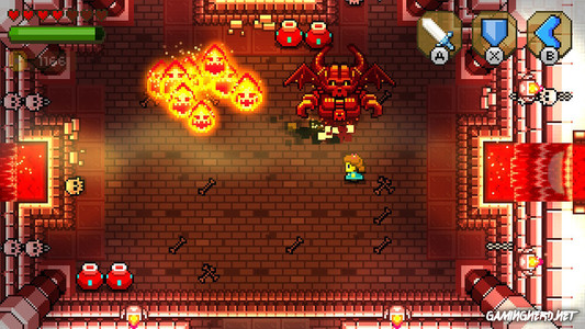Screenshot aus dem Spiel Blossom Tales: Zeigt eine Kampfszene mit Schwert im Dungeon