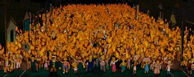 Simpsons mob with torches and pitchforks