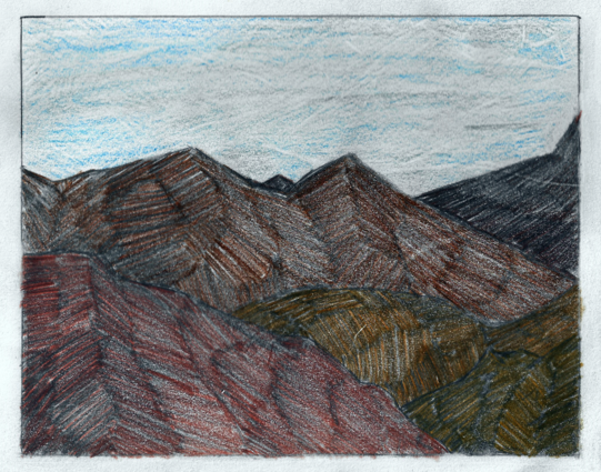 summit of hope
a mountain drawn in pencil, then colored with colored pencil.
Went overboard with the brown shades.