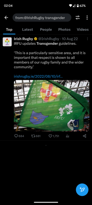 @IrishRugby - 10 Aug 22 : IRFU updates Transgender guidelines. ‘This is a particularly sensitive area, and it is important that respect is shown to all members of our rugby family and the wider community.