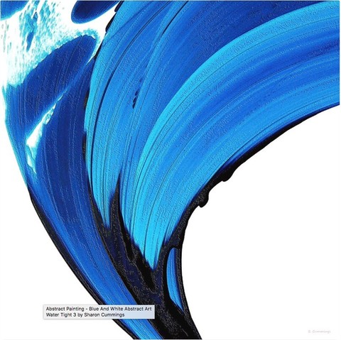blue and white abstract modern art looking like a wave by artist Sharon Cummings.