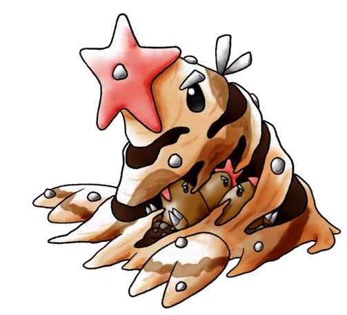 A redesigned Dugtrio. Three Digletts with star-shaped noses can be seen inside a swirling mound of soil and rocks. The mound resembles the shape of a large star-nosed Diglett.