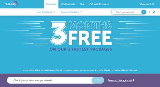 website of hyperoptic broadband provider