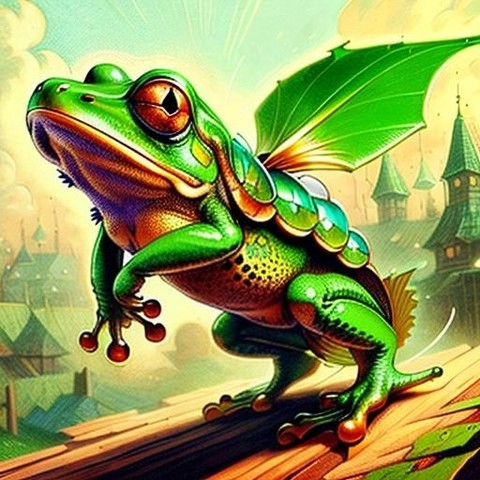 Image with seed 217924981 generated via Stable Diffusion through @stablehorde@sigmoid.social. Prompt: a medieval woodcut of a leaping frog, solarpunkai###, worst quality, low quality:1.4), EasyNegative, bad anatomy, bad hands, cropped, missing fingers, missing toes, too many toes, too many fingers, missing arms, long neck, Humpbacked, deformed, disfigured, poorly drawn face, distorted face, mutation, mutated, extra limb, ugly, poorly drawn hands, missing limb, floating limbs, disconnected limbs, malformed hands, out of focus, long body, monochrome, symbol, text, logo, door frame, window frame, mirror frame