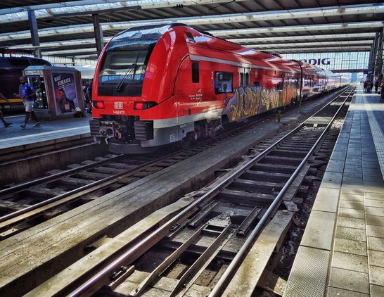 Red train in the station