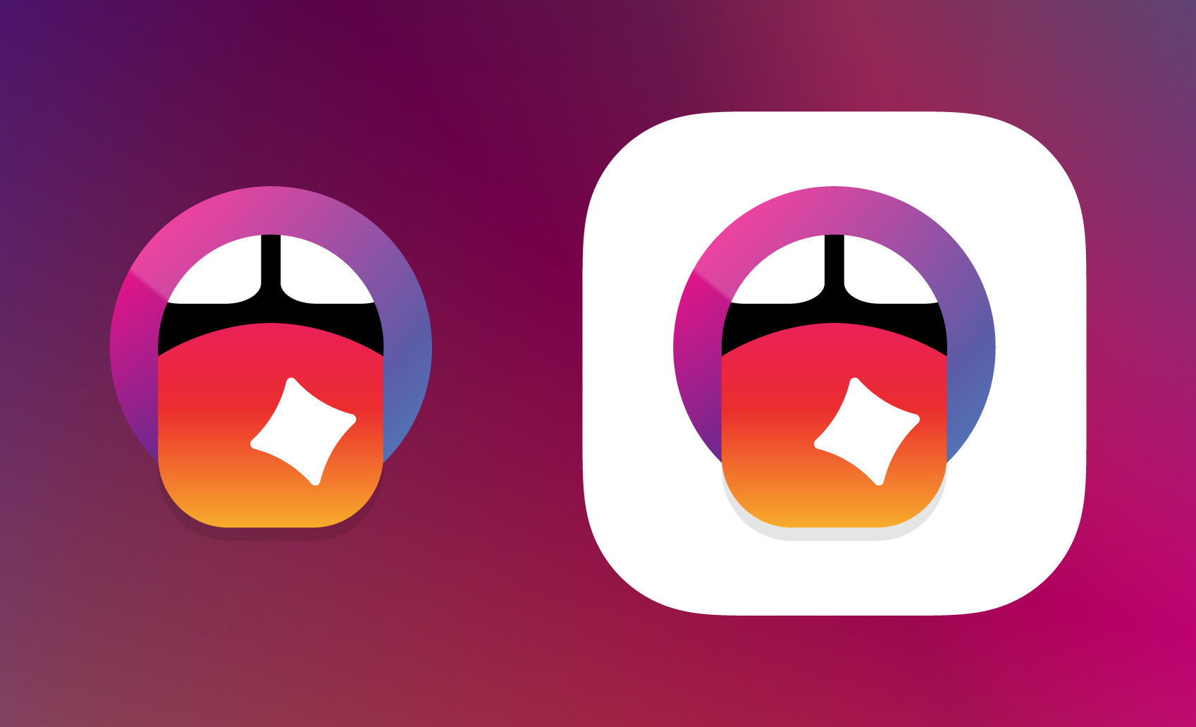 a logo and app icon of a purple gradient circle with a tongue hanging out and a white ai 'sparkle' shape on the tongue